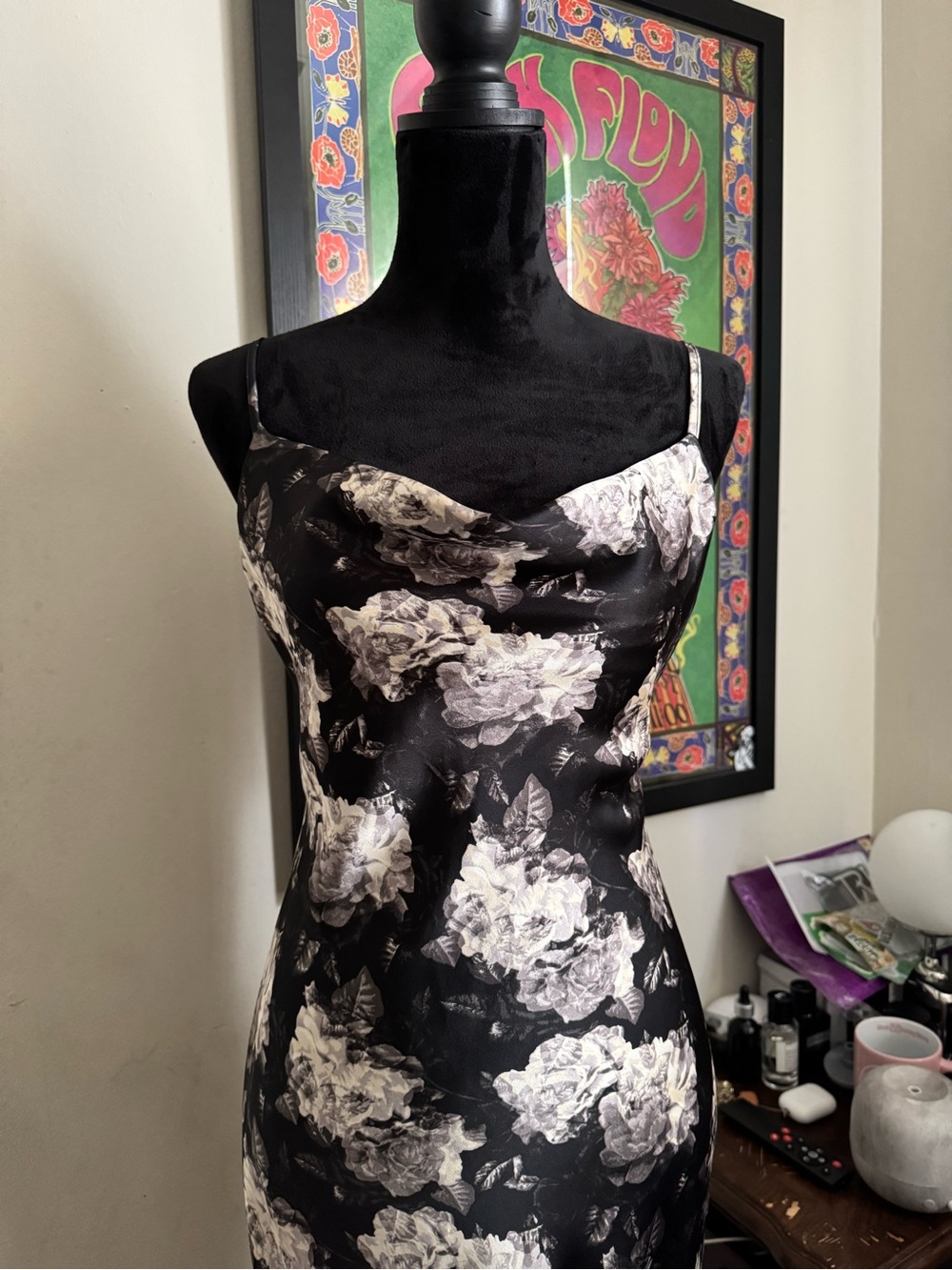 Forever 21 Black Maxi Dress with White Floral Print